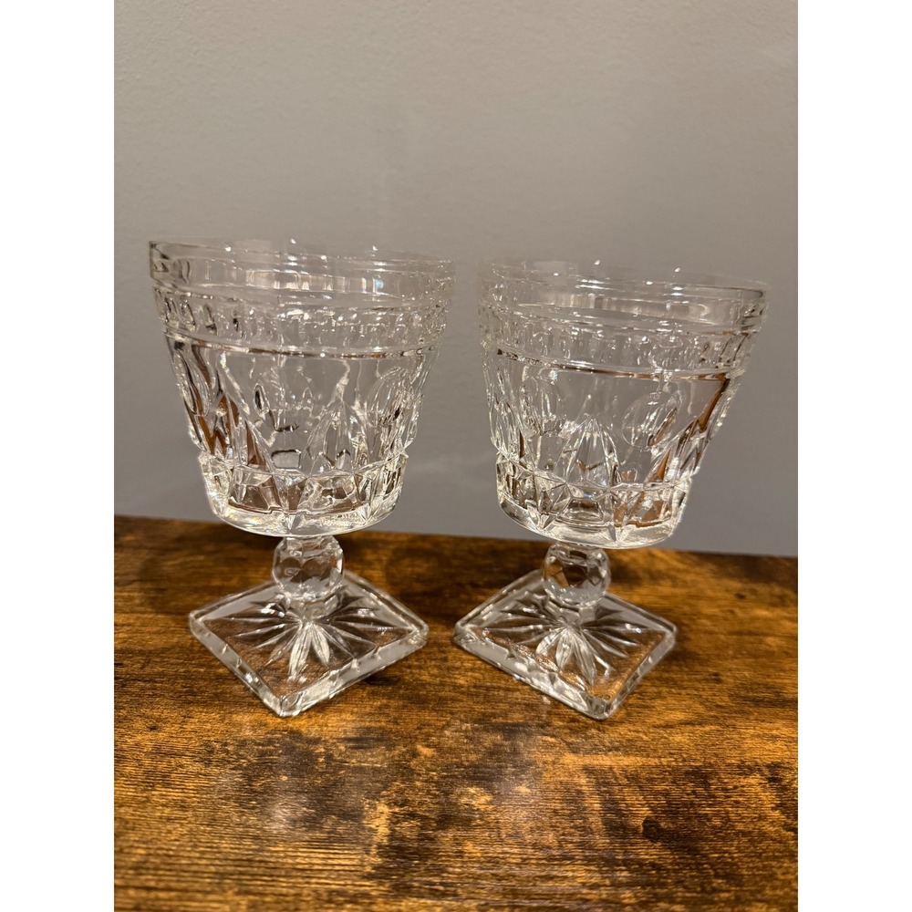 Vintage Clear Indiana Glass Colony Park Lane Diamond Thumbprint Water Goblets